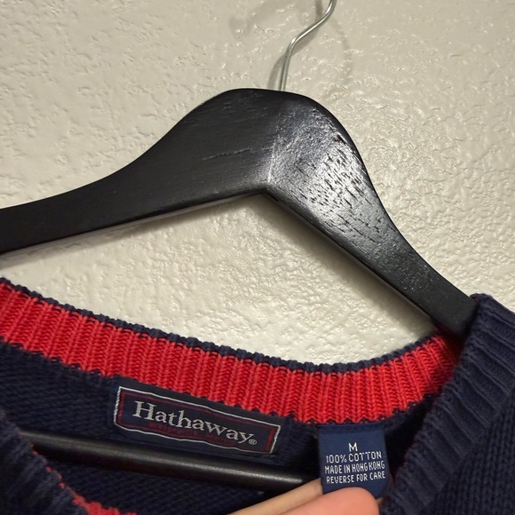 90s Vintage Navy Knit Home Run Preppy Men’s Baseball Sweater M 21x27 - Picture 3 of 5